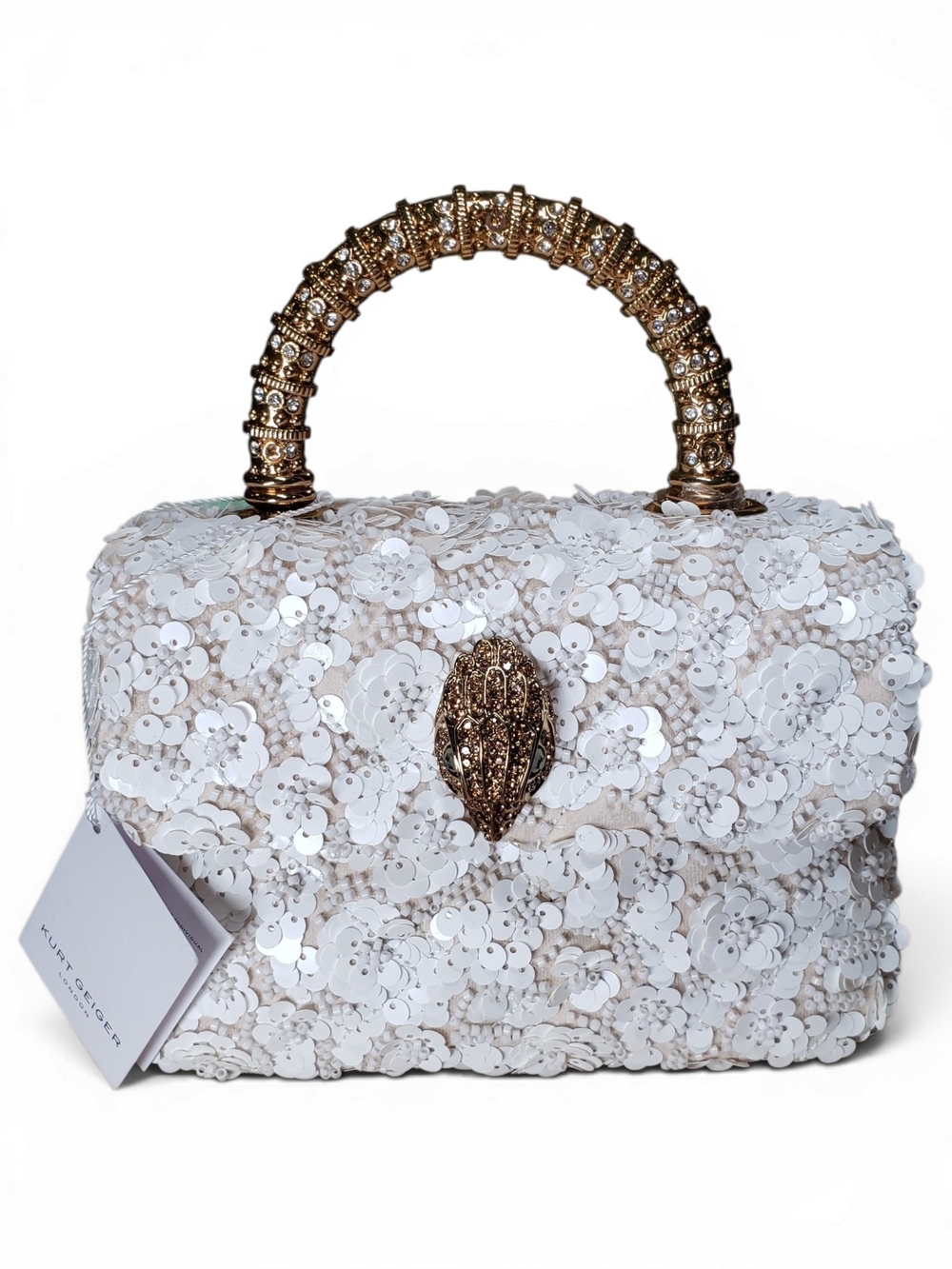 Kurt Geiger White Sequin Beaded Floral Top-Handle Satchel w/ Crossbody NWT! - Picture 3 of 17